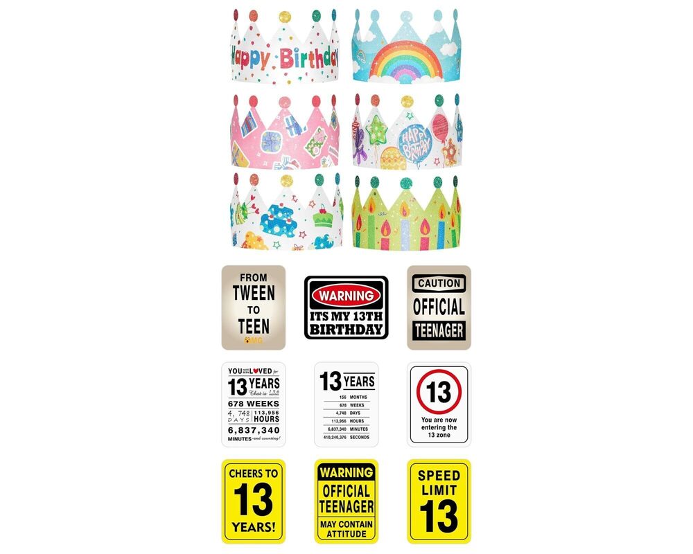 1002 Birthday Crowns for Kids + 13th Birthday Party Decorations